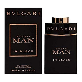 Frasco preto e dourado do perfume Bvlgari bulgari Man in Black com visual sofisticado e intenso.