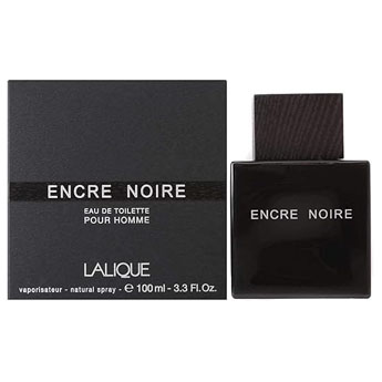 Frasco do perfume Encre Noire, estilo misterioso, seco, representando perfumes masculinos importados com bom custo-benefício.