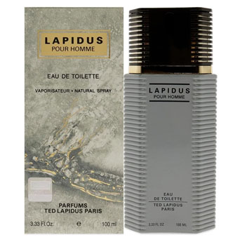 Frasco do perfume Lapidus Pour Homme, estilo noturno, retrô, representando perfumes masculinos importados com bom custo-benefício.